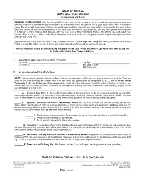 Under texas law, will documents require two (2) witnesses to be present at the time of execution and signing; Download Arizona Living Will Form - Advanced Directive | PDF | FreeDownloads.net