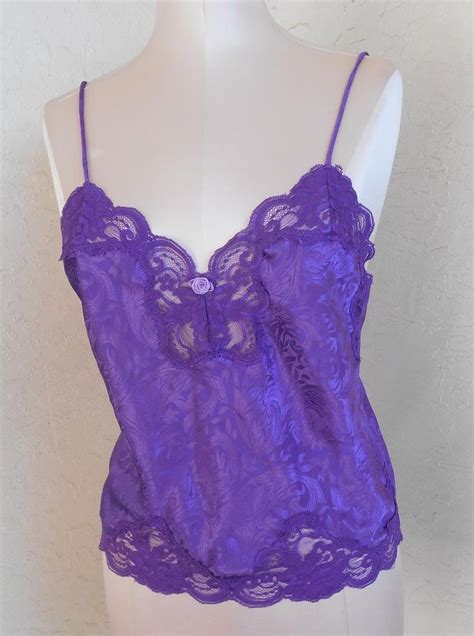Purple Satin Camisole Vintage Cami By Deena Size 34 Embossed Etsy