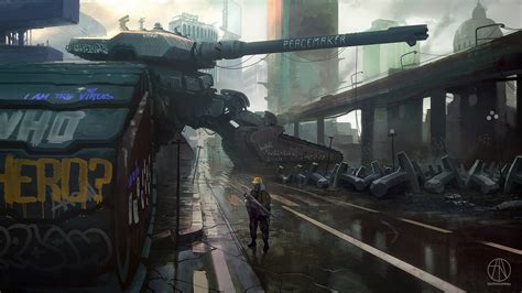 Wallpaper City Futuristic Weapon Artwork Soldier Tank Science