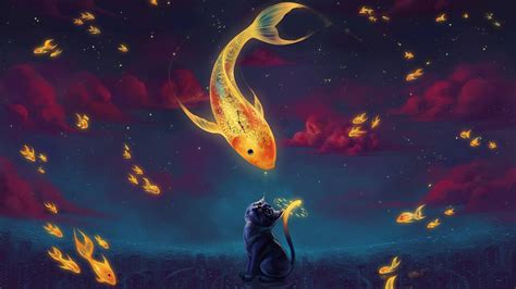 Nature Animals Digital Art Surreal Cat Fish Goldfish