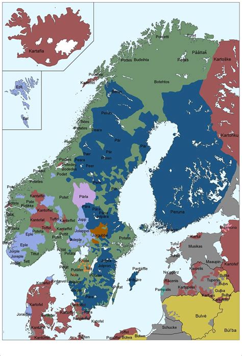 John K Auðunarson Vatterholms Map Of The Nordic Countries And Words For
