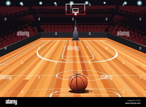 A Vector Illustration On Floor Of Empty Basketball Court Stock Vector