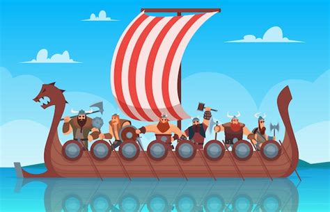 Premium Vector Vikings Battle Ship Travel History Boat With Norway