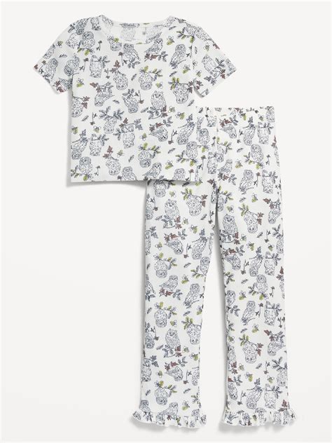 Printed Rib Knit Pajama Set For Girls Old Navy