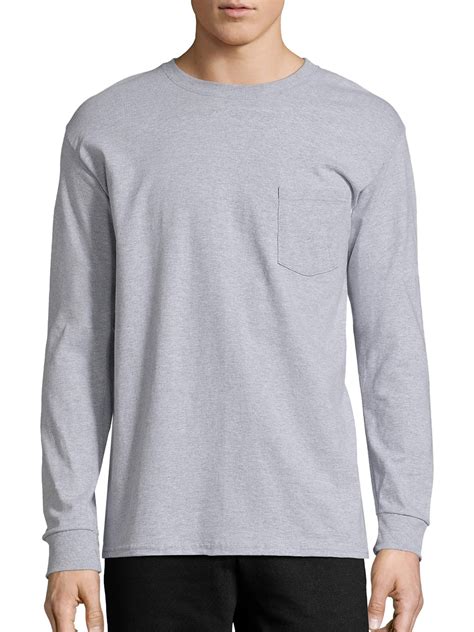 Hanes Mens Authentic Long Sleeve Pocket Tee