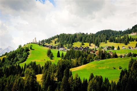Picturesque Austrian Village With Church Before Storm The Alps In