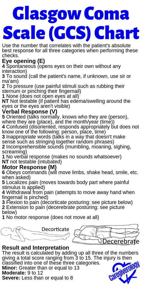 The glasgow coma scale (gcs) is used to describe the level of consciousness in an individual. Download and Print Caregiver Information Here - Caregiverology