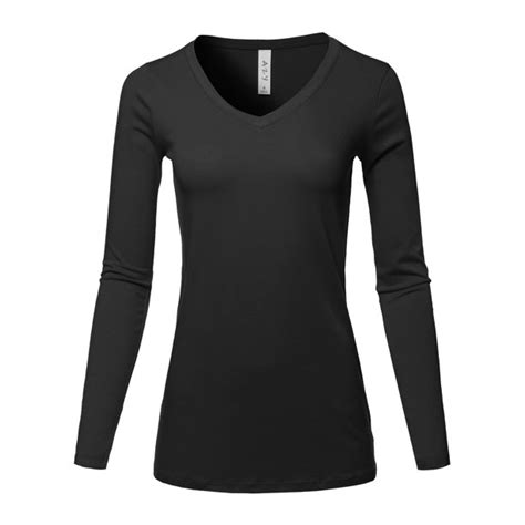 A2y Womens Basic Solid Soft Cotton Long Sleeve V Neck Top T Shirt Black 3xl