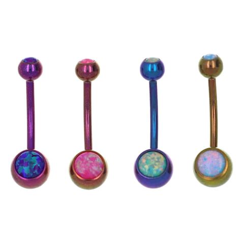 Anodized Titanium Double Opal Navel Barbell 14g Bodymods