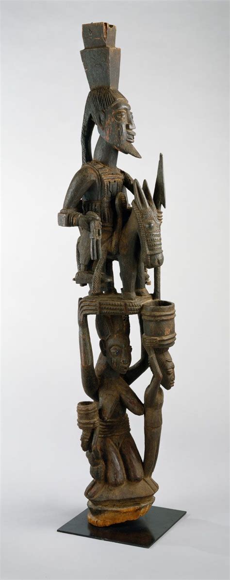 Olowe Of Ise Veranda Post Equestrian Figure And Female Caryatid
