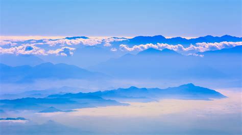 Download Mountains Blue Sky Clouds Horizon Nature Wallpaper