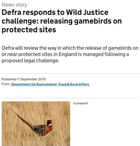 Defra Concedes Legal Challenge From Wild Justice On Non Native Gamebird