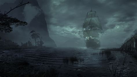 Sailing Ship Sea Night Landscape Cgi Ghost Ship 1920x1080