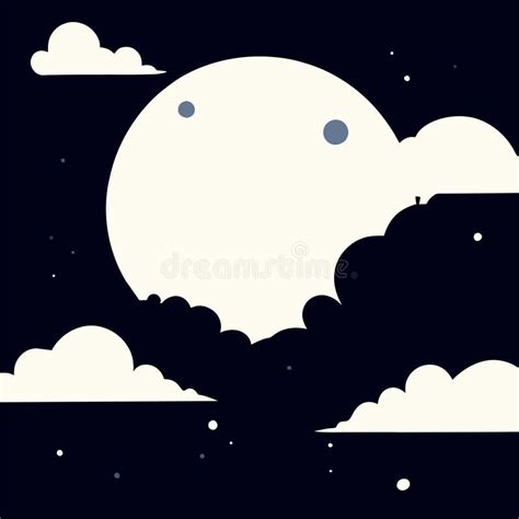 Night Sky With Clouds And Moon Vector Illustration In Flat Style Stock