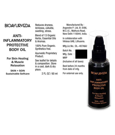 Bioayurveda Anti Inflammatory Protective Body Oil Skin Tonic 60 Ml Buy