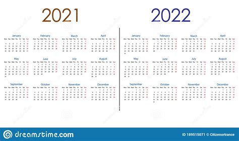 2021 2022 Calendar Week Starts Monday Vector Illustration Flat