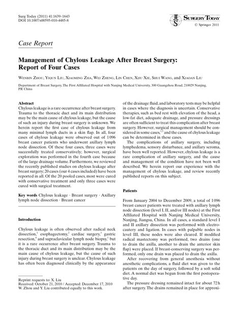 Pdf Management Of Chylous Leakage After Breast Surgery Report Of