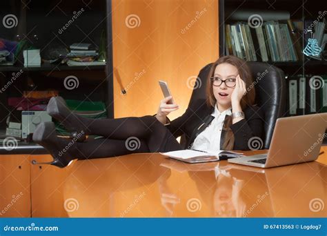 Office Beautiful Lady Making Selfie Stock Image Image Of Confident