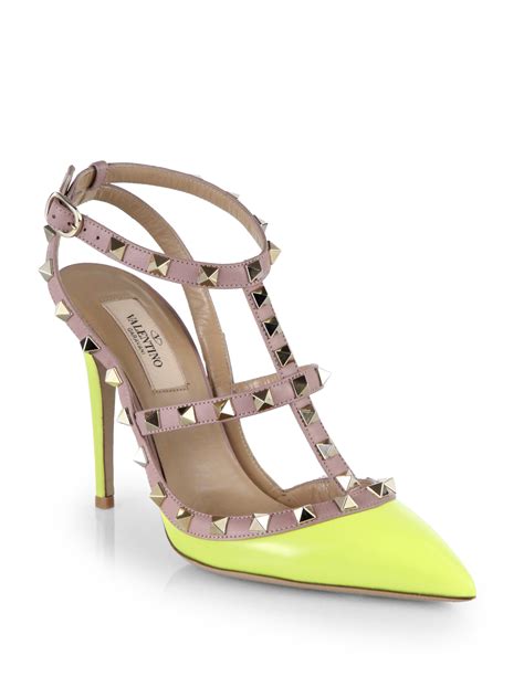 Valentino Rockstud Patent Leather Slingback Pumps In Yellow Lyst