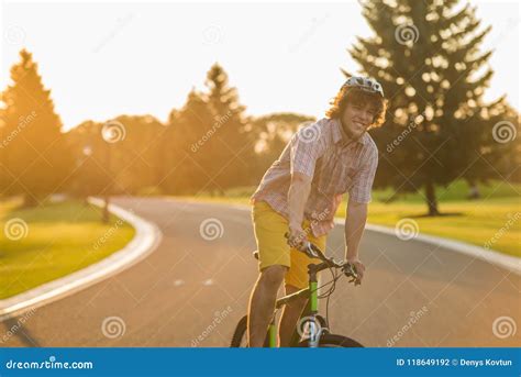 Portrait Of Handsome Smiling Man On Bicycle Stock Photo Image Of