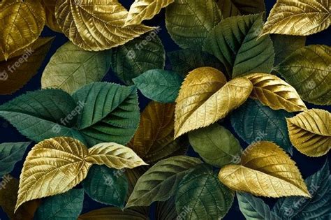 Free Photo Metallic Gold And Green Leaves Textured Background Leaf