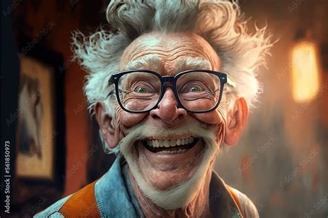 Fun Old Grandpa With Glasses Generative Ai Portrait Stock Illustration