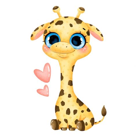 Premium Vector Illustration Of A Cute Cartoon Baby Giraffe With Big