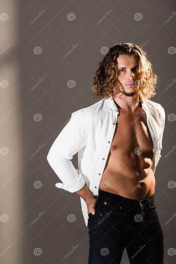 Man With Unbuttoned Shirt Posing On Stock Photo Image Of Adult Young
