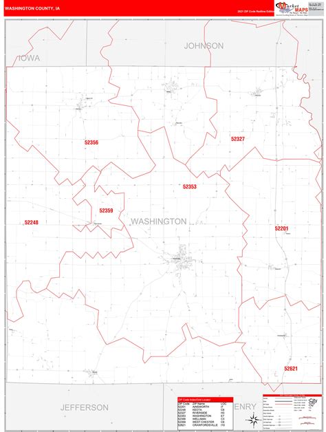 Washington County Ia Zip Code Wall Map Red Line Style By Marketmaps