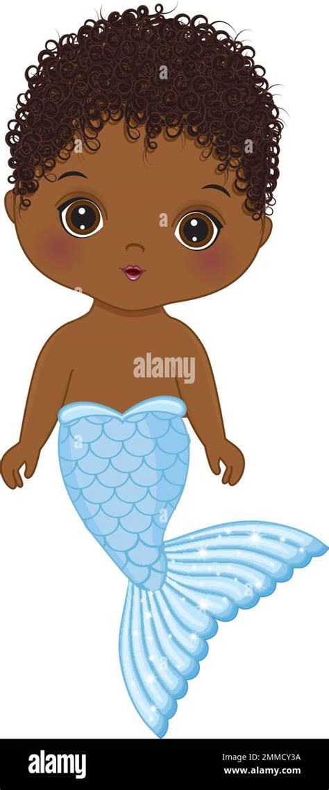 Cute Illustration Of African American Mermaid Baby Boy Vector Black