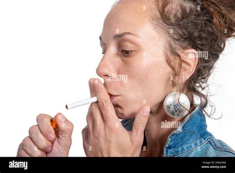 Beautiful Woman Lighting Cigarette Hi Res Stock Photography And Images