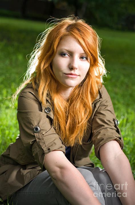 Romantic Portrait Of A Young Redhead Girl Sitting In The Park Photograph By Alstair Thane