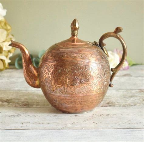 Small Vintage Boho Copper Plated Teapot From The Middle East Etsy