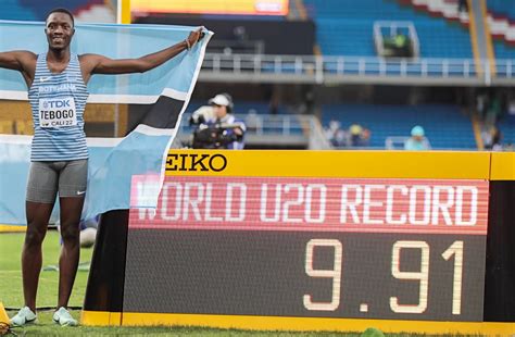 letsile tebogo breaks own world u20 record with 9 91 to take world title in cali world track