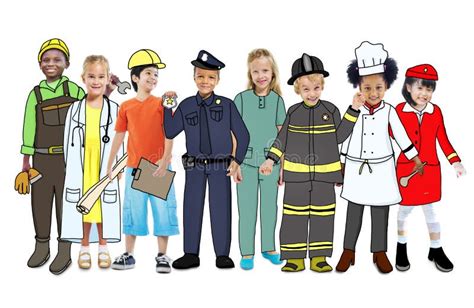 Children Wearing Future Job Uniforms Stock Illustration Illustration