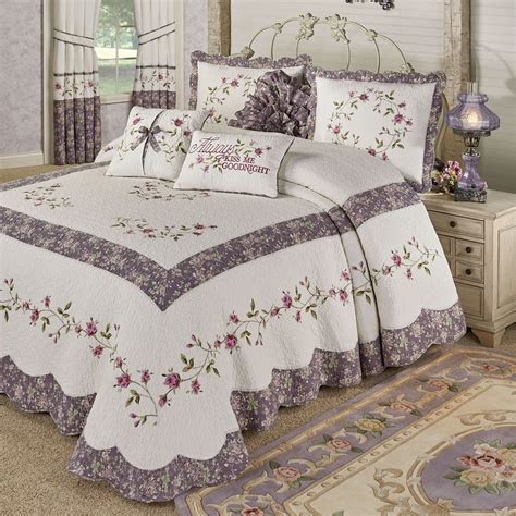 Ambrosia Embroidered Floral Violet Oversized Bedspread Bedding
