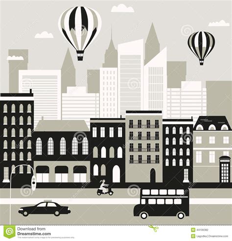 City Street In Black And White Stock Vector Illustration Of