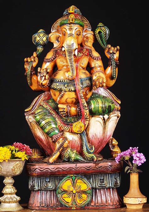 Sold Wooden Seated Ganesha Sculpture 18 76w6dg Hindu Gods And Buddha