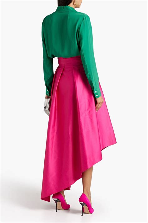 Halston Ames Asymmetric Pleated Duchesse Satin Midi Skirt Sale Up To 70 Off The Outnet