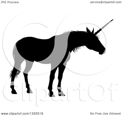 Clipart Of A Black Silhouetted Mythical Unicorn Royalty Free Vector