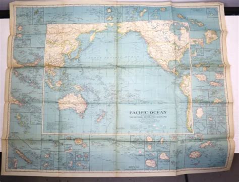 Pacific Ocean Vintage 1936 Wall Map National Geographic Pre Wwii