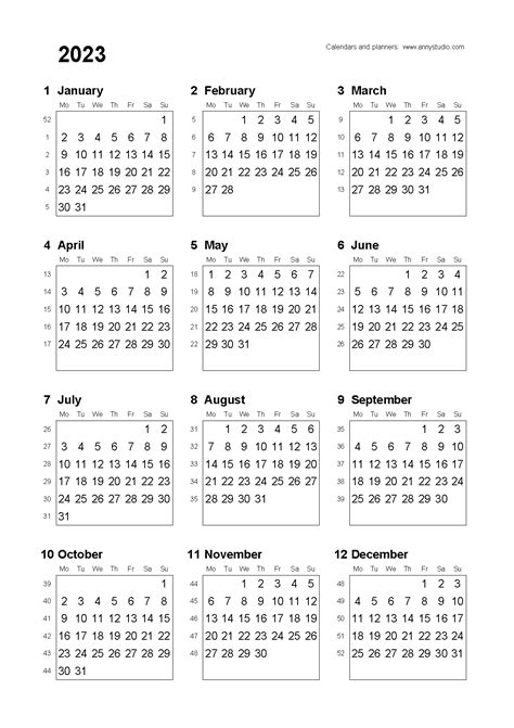 Free Printable Yearly Calendar 2023