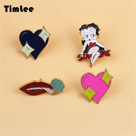 Timlee X215 Cute Girls Men And Women Heart Lips Design Metal Brooch Pins T Wholesale In
