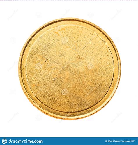 Golden Mockup Coin Empty Coin With Worn Surface Isolated On White