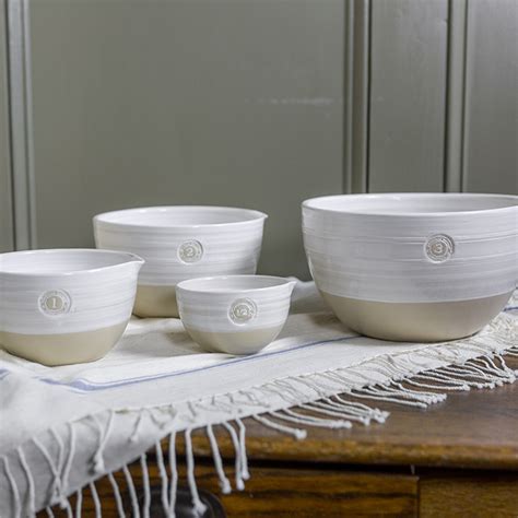 4 Piece Louisville Pottery Collection Nested Mixing Bowl Set In White Stoneware And Co