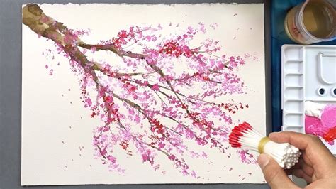 Cherry Blossom Tree Q Tip Painting Technique Acrylic Painting Youtube