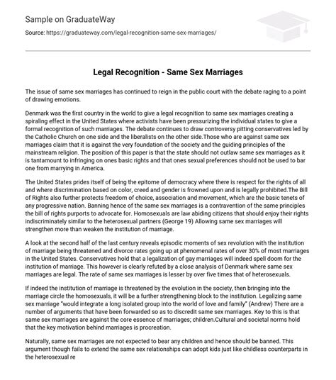 ⇉legal Recognition Same Sex Marriages Essay Example Graduateway