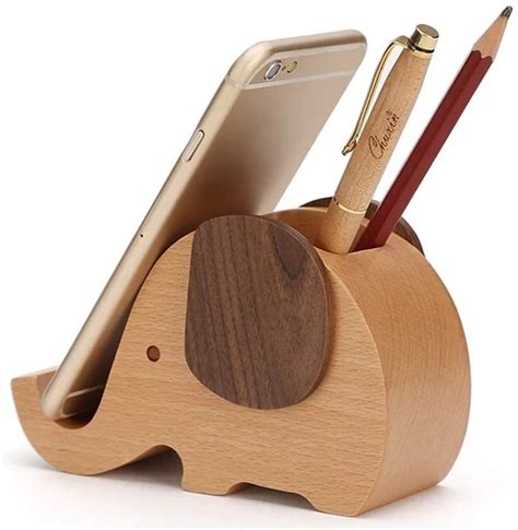 Bring Some Elefun To Your Desk With This Wooden Phone Holder And Desk