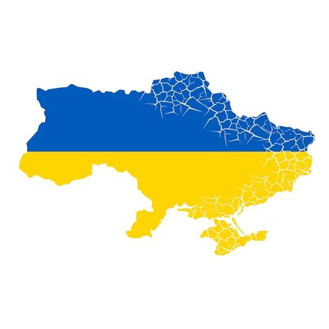 Mapa De Ucrania Con Grietas Y Bandera Vector Premium