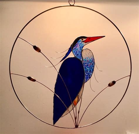 Great Blue Heron Stained Glass Suncatcher Panel In 2020 With Images Stained Glass Birds